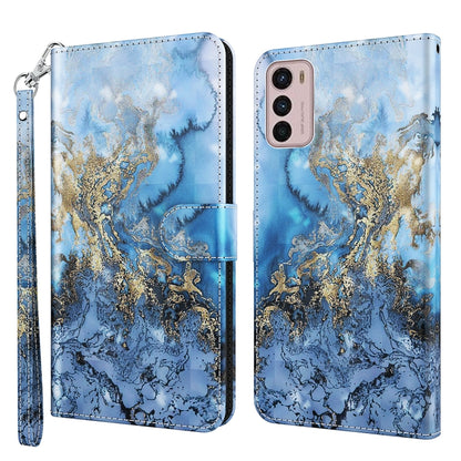 Flip phone case with blue marble and gold branching pattern, light blue with wrist strap