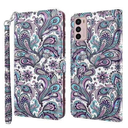 Flip phone case with paisley bird-feather pattern, white with purple and teal accents