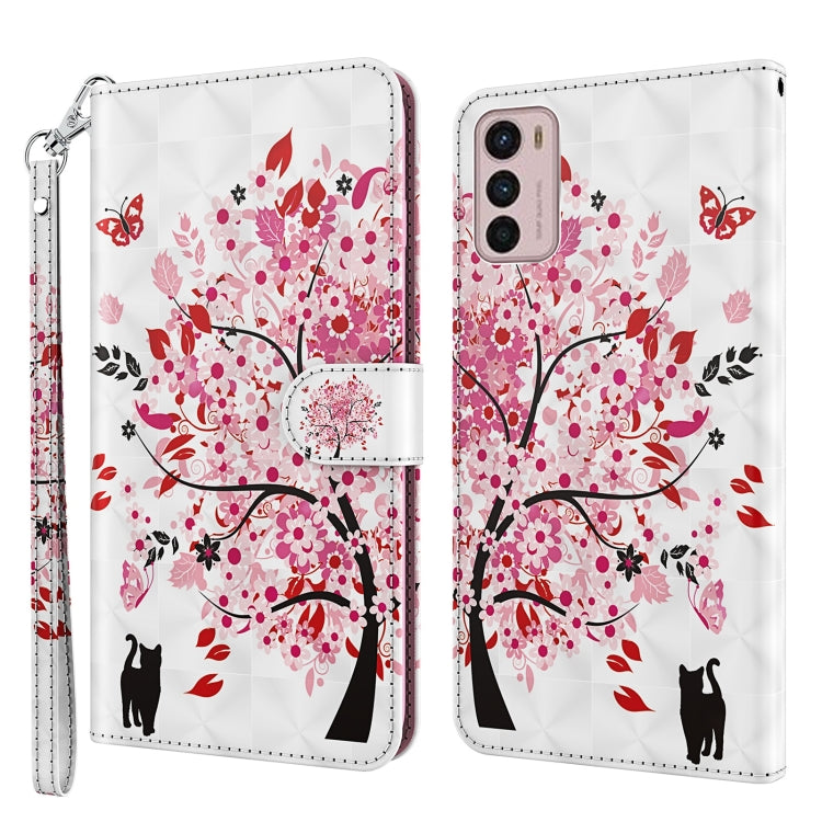 White phone case with cherry blossom tree and cat silhouettes, wrist strap