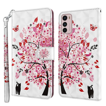 White phone case with cherry blossom tree and cat silhouettes, wrist strap