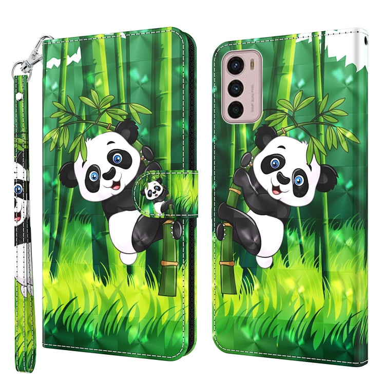 Green phone case with cartoon panda and bamboo scene, wrist strap