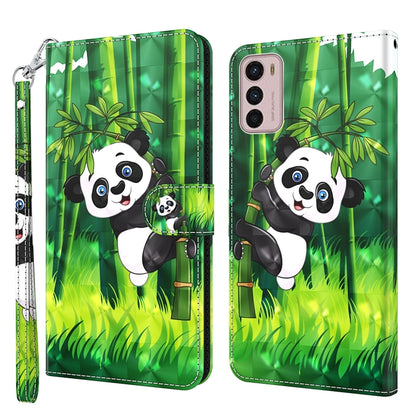 Green phone case with cartoon panda and bamboo scene, wrist strap