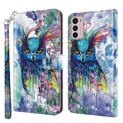 Watercolor blue phone case with colorful owl illustration, wrist strap