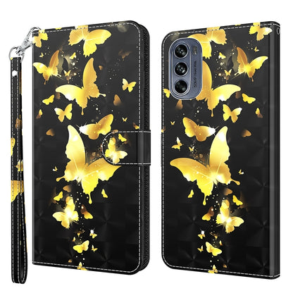 Black phone case with glowing yellow butterfly pattern, wrist strap