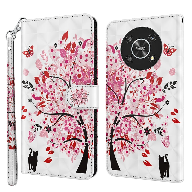 Faux leather phone case with white background, pink blossom tree and cat silhouettes
