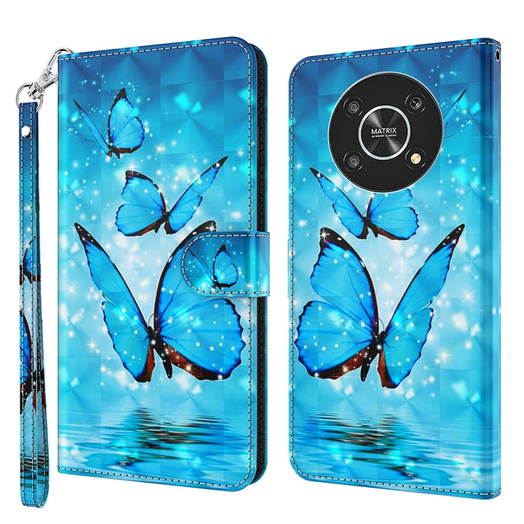 Faux leather phone case with blue butterfly artwork and glossy protective card holder
