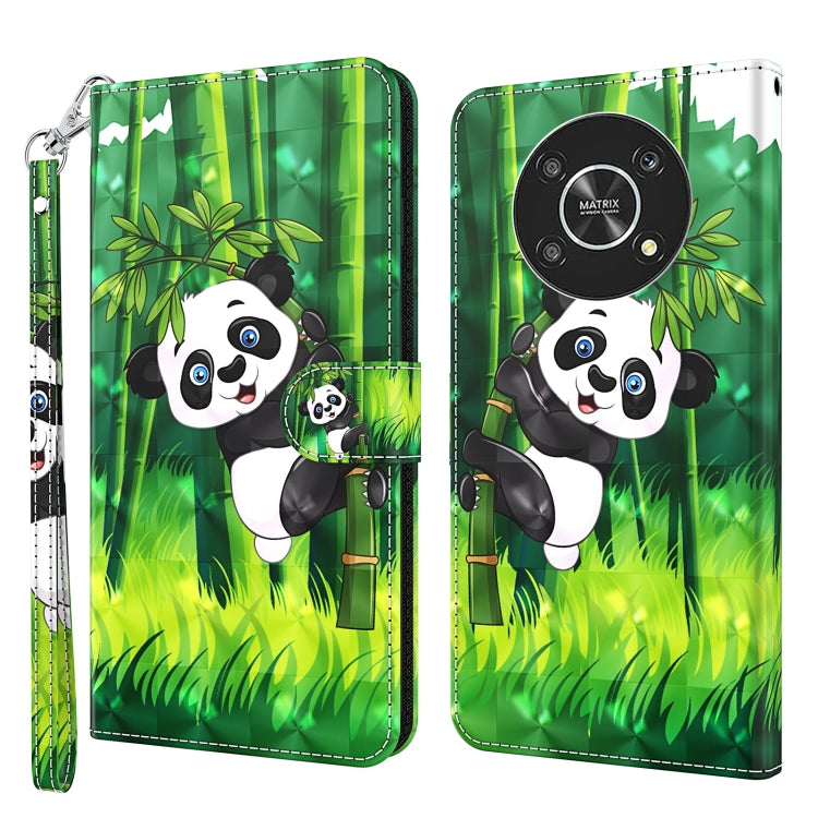 Faux leather phone case with green bamboo scene and panda family illustration