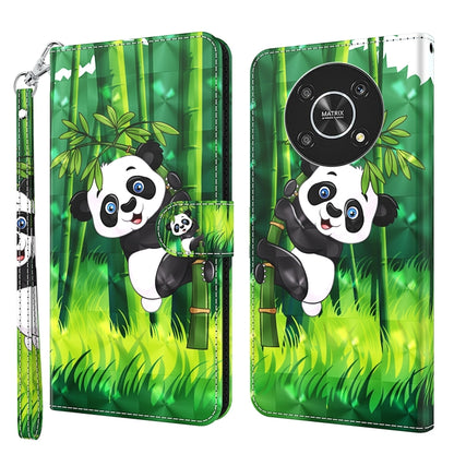 Faux leather phone case with green bamboo scene and panda family illustration