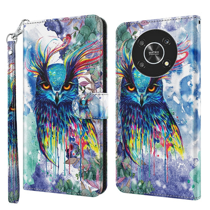 Faux leather phone case with watercolor blue owl artwork and protective card holder