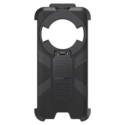 Black rugged phone case with built-in back plate clip and protective cutouts.