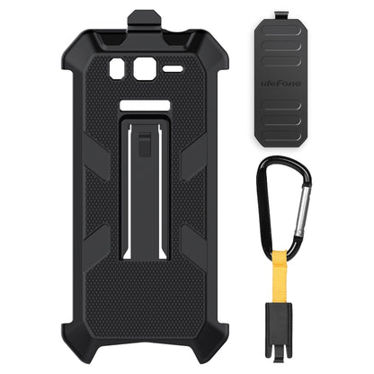 Rugged phone case with back clip and lanyard carabiner, dark gray with yellow strap
