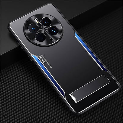 Phone case for Huawei Mate 50 Pro, black with blue trim, lens ring holder