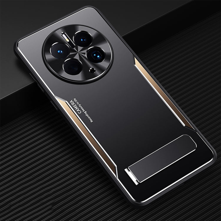 Phone case for Huawei Mate 50 Pro, black with gold trim, lens ring holder