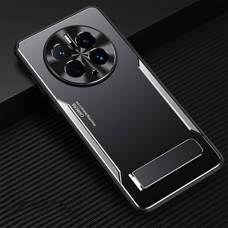 Phone case for Huawei Mate 50 Pro, black with silver trim, lens ring holder