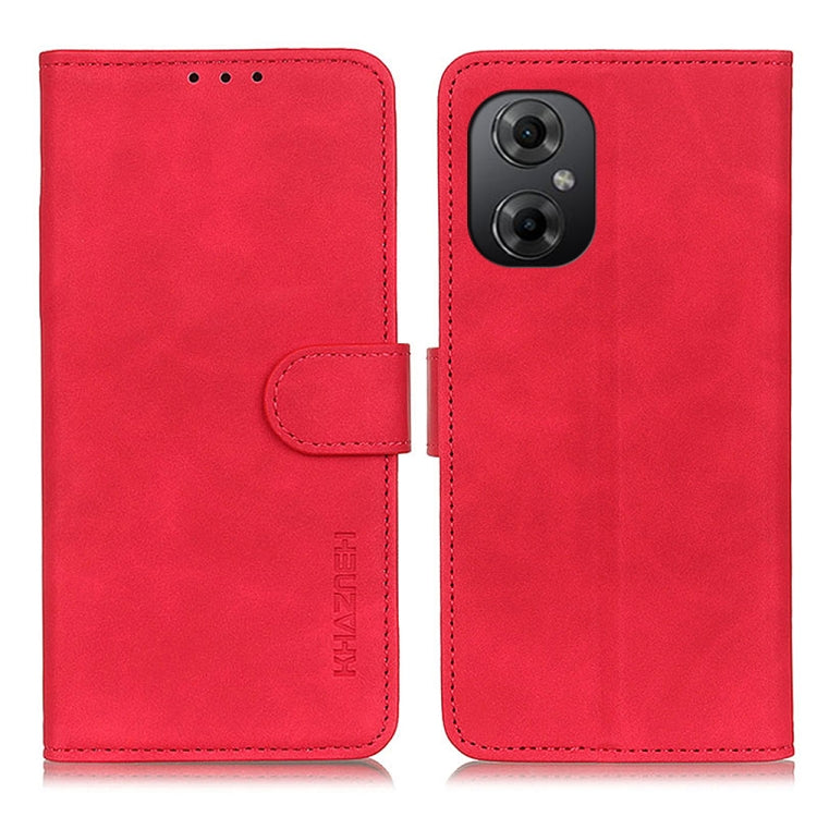 Red flip leather phone case with camera cutout and side button access for Xiaomi Poco M4 5G/M5 5G