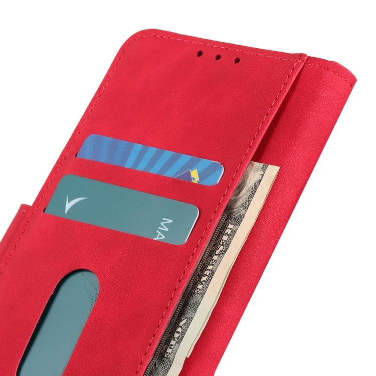 Red leather flip phone case with inner card pocket and ID window for Xiaomi Poco