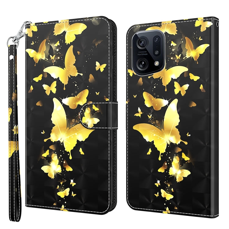 Phone case with 3D yellow butterfly pattern on black, with wrist strap and cover flap
