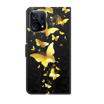 Phone case with 3D yellow butterflies on black, dual camera cutout and folio flap