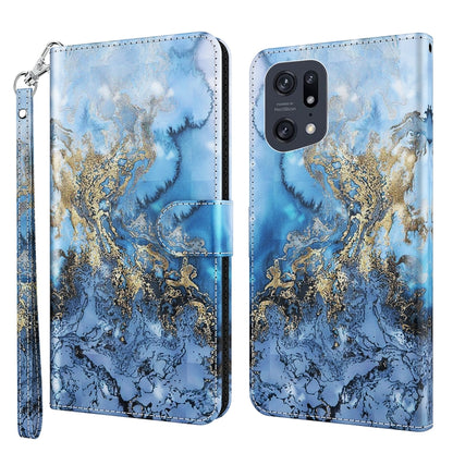 Blue phone case with gold branch and marbled texture, wrist strap, dual camera cutouts.