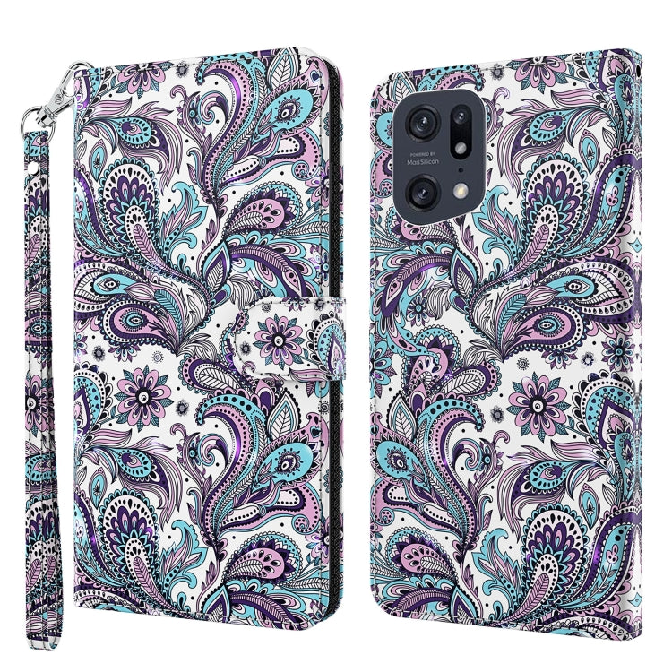 White phone case with purple and teal paisley pattern, wrist strap, dual camera cutouts.