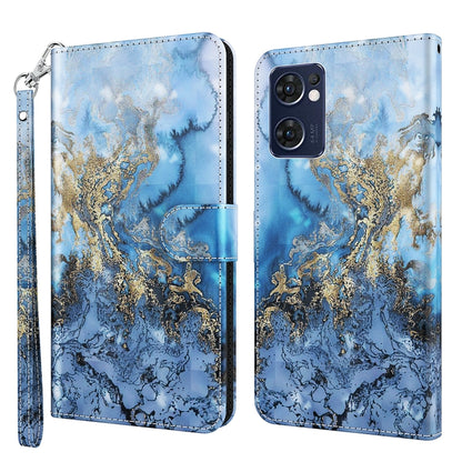 Phone case with blue marbled map design and gold accents, zipper wrist strap
