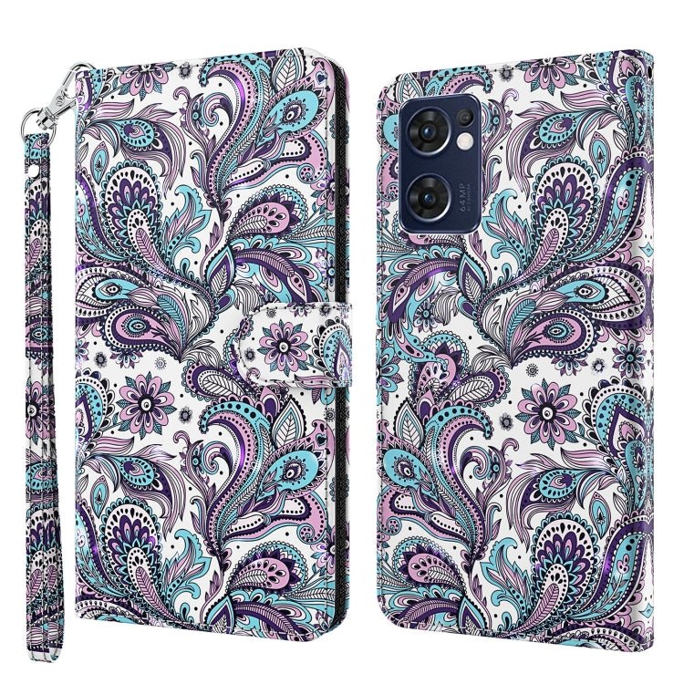 Phone case with purple and teal paisley pattern and zipper wrist strap