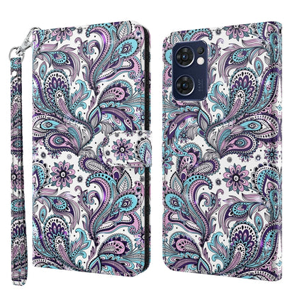 Phone case with purple and teal paisley pattern and zipper wrist strap