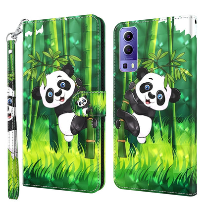 Patterned phone case with folio and wrist strap, green bamboo background with cute panda faces.