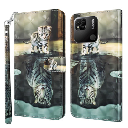 Patterned phone case with folio and wrist strap, tabby cat with mirrored reflection design.