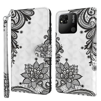 White folio phone case with black mandala flower lace pattern, zipper strap.