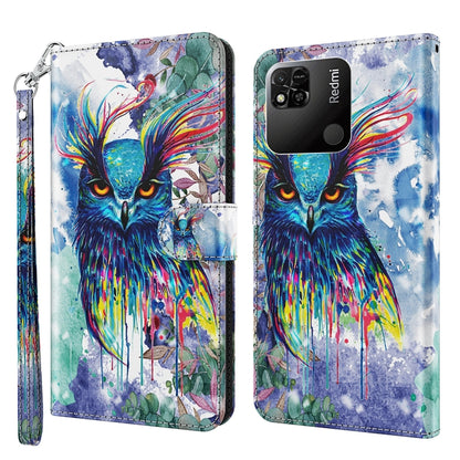 Blue folio phone case with colorful watercolor owl portrait, zipper strap.