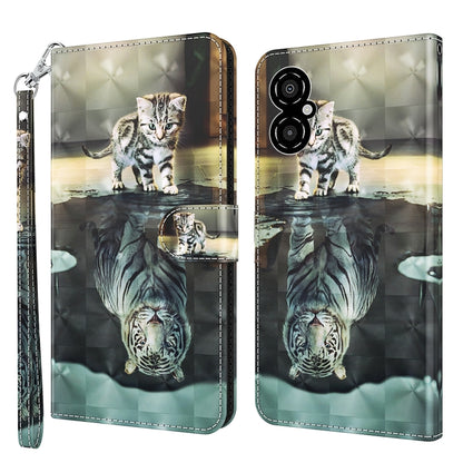 Gray folio phone case with cat illustrations and zebra-striped reflection, zipper strap.