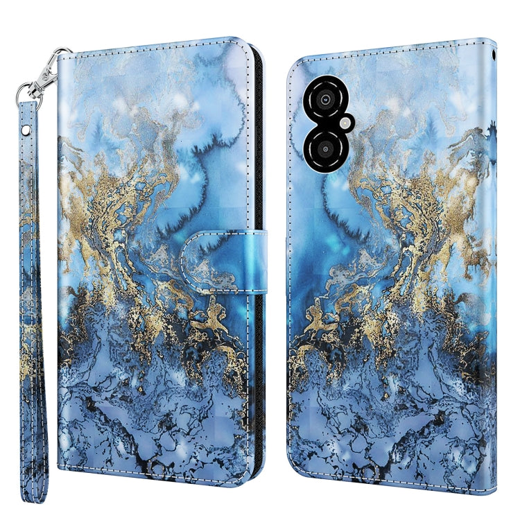 Blue folio phone case with gold marbled swirl design, zipper strap.