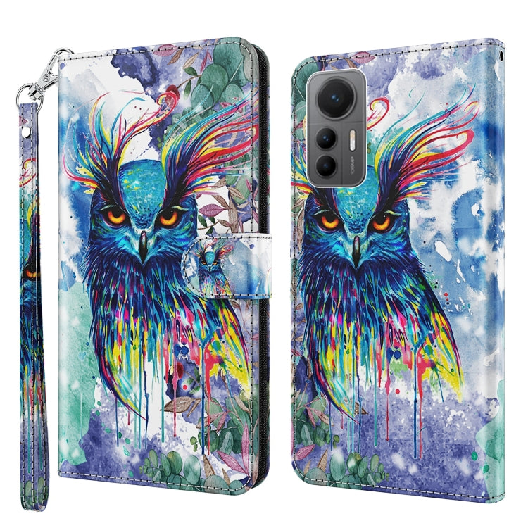 Blue TPU phone case with watercolor owl artwork and splash color, wrist strap.