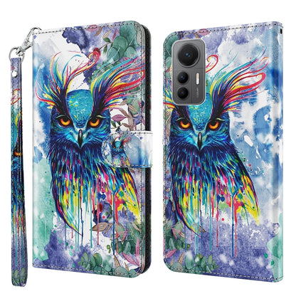 Blue TPU phone case with watercolor owl artwork and splash color, wrist strap.