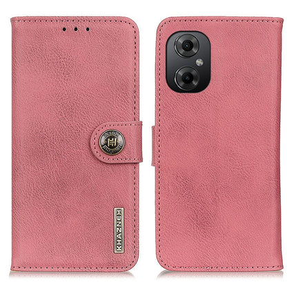Pink cowhide-texture leather flip phone case with camera cutout, card slots