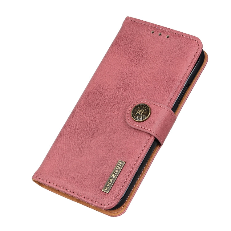 Pink cowhide-texture leather flip phone case, side flip cover, snap button