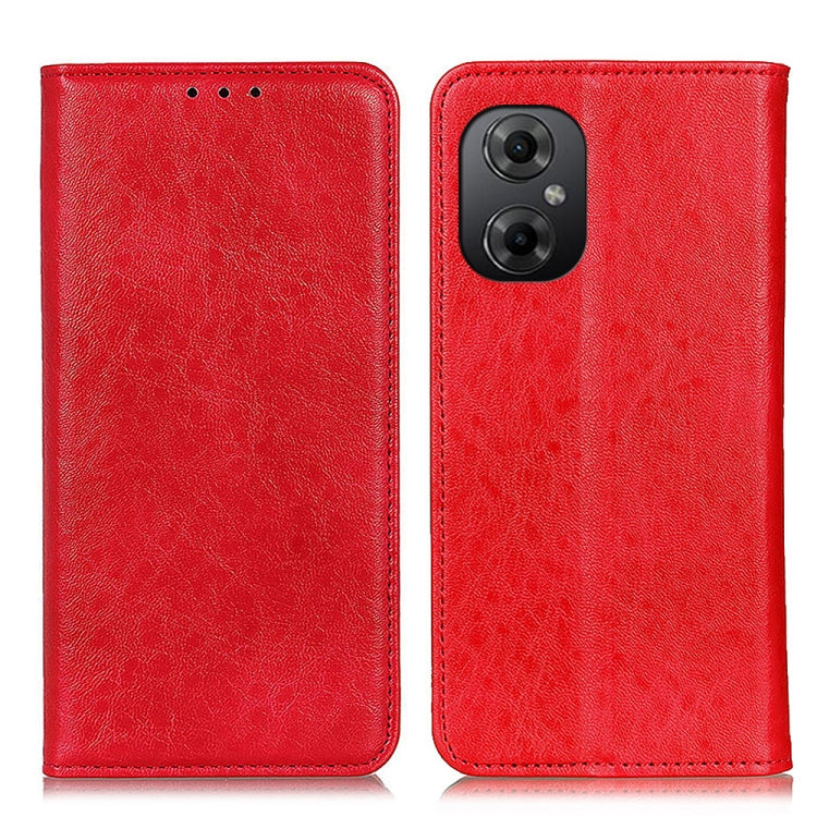 Red leather phone case showing front and camera cutout with dual-hole speaker openings