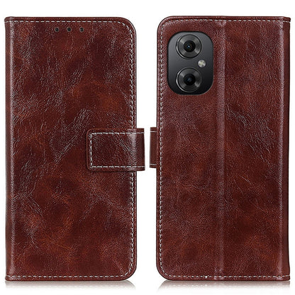 Brown leather phone wallet case with flip cover and camera cutout