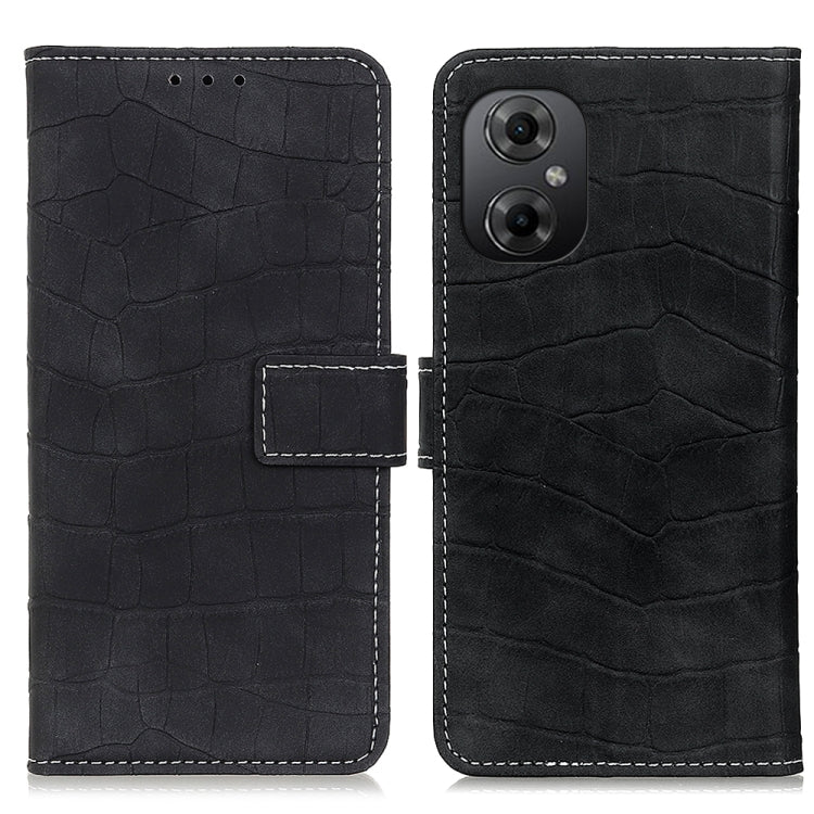 Black crocodile-texture leather phone case with cutouts and double camera opening