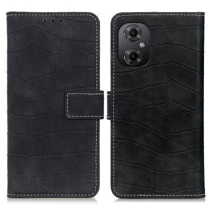 Black crocodile-texture leather phone case with cutouts and double camera opening