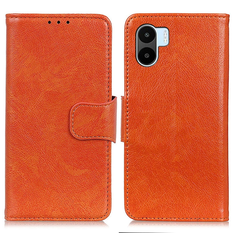 Orange folio phone case with side cutout and stitched crossbody flap