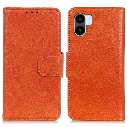 Orange folio phone case with side cutout and stitched crossbody flap