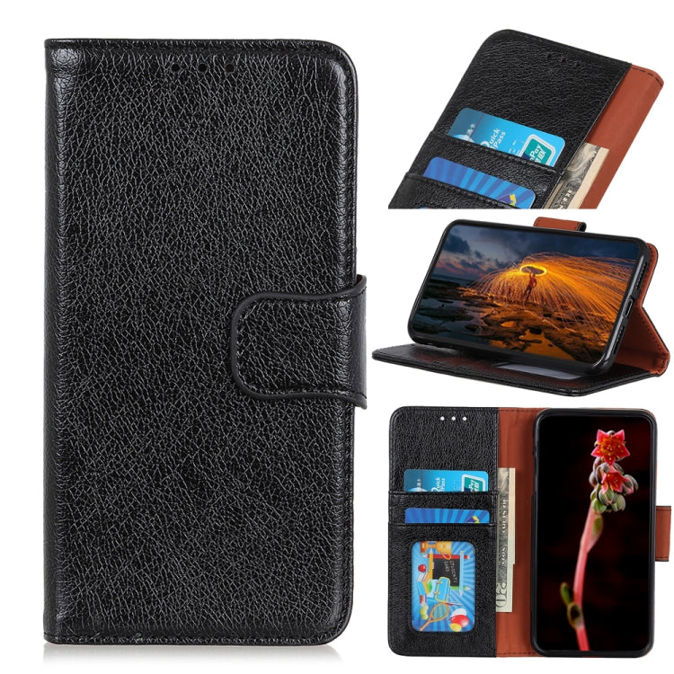 Black nappa leather phone case with folio flap and card slots
