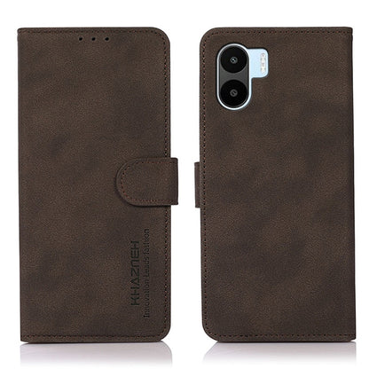 Brown folio phone case with flip flap and card slot panel, front and back view