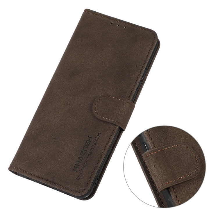 Brown matte leather phone case with stitched fold and close-up of edge stitching