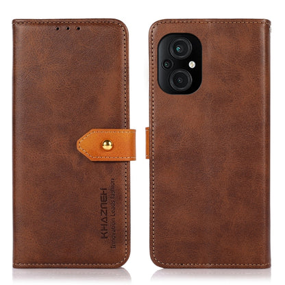 Brown flip phone case with phone back cutouts and magnetic side strap