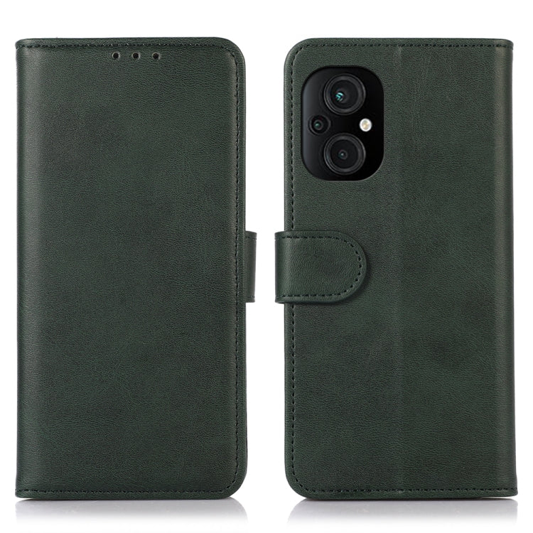 Cow-textured leather phone case wallet, green, side view with camera cutout