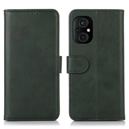 Cow-textured leather phone case wallet, green, side view with camera cutout