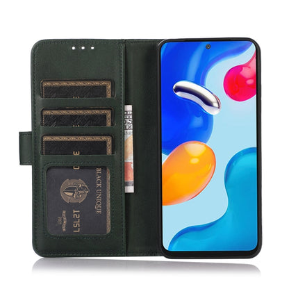 Cow-textured leather phone case wallet, green, open card slots and phone pocket